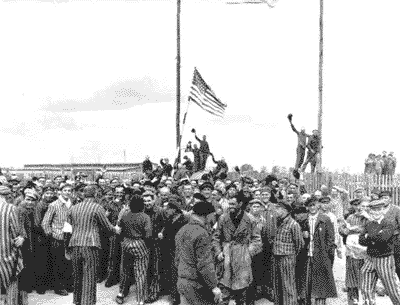 Healthy Dachau prisoners greet liberators, April 18 1945