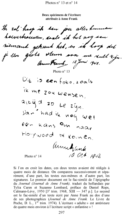 Anne Frank's alleged handwriting samples