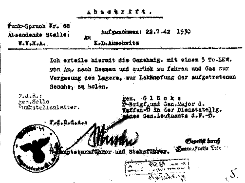 Auschwitz order, July 22, 1942