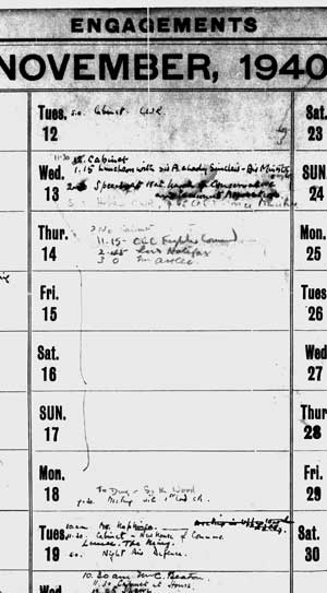 Churchill desk diary, November 1940